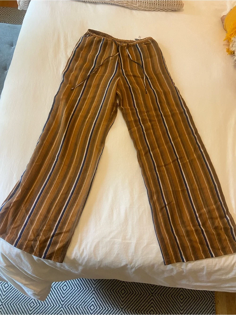 Zara STRIPED LINEN BLEND TROUSERS-Size Small